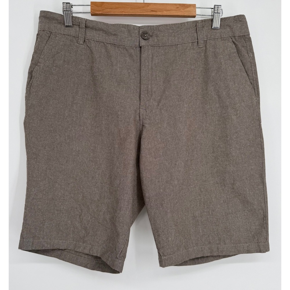 Michael Brandon Mens Brown Flat Front Cotton‎ Shorts Heathered Sz 36